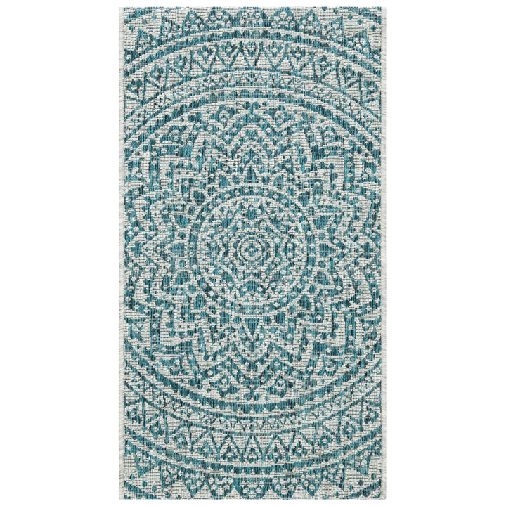 SAFAVIEH Outdoor CY8734-37212 Courtyard Light Grey / Teal Rug Image 1