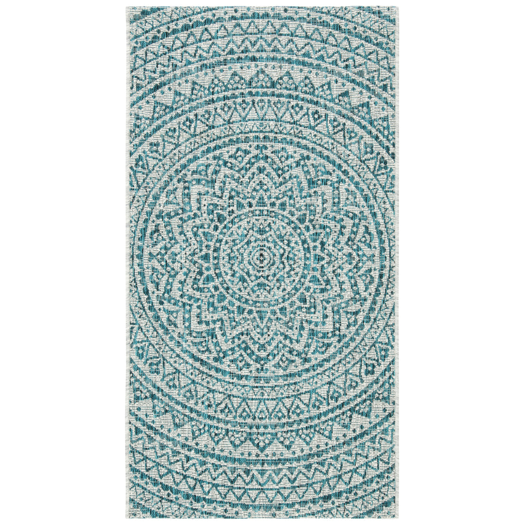 SAFAVIEH Outdoor CY8734-37212 Courtyard Light Grey / Teal Rug Image 11