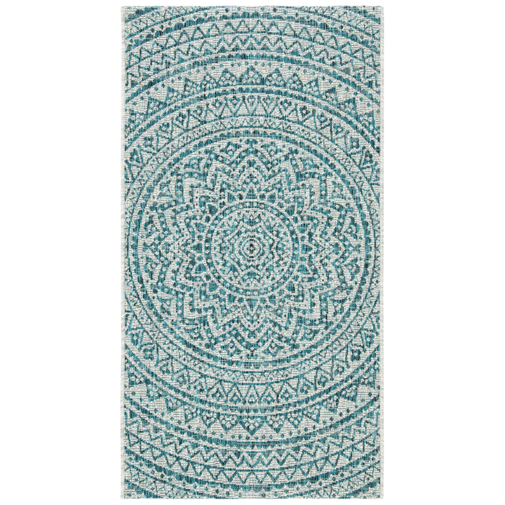 SAFAVIEH Outdoor CY8734-37212 Courtyard Light Grey / Teal Rug Image 11