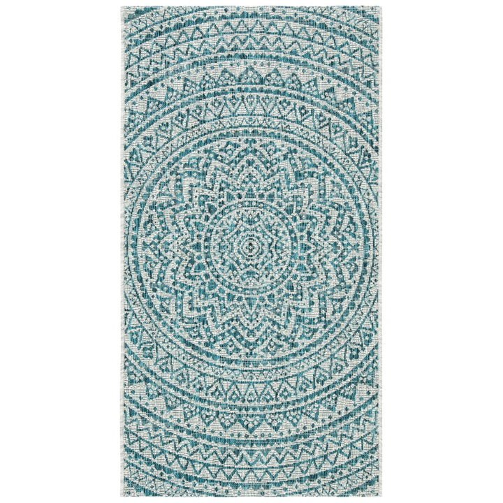 SAFAVIEH Outdoor CY8734-37212 Courtyard Light Grey / Teal Rug Image 1