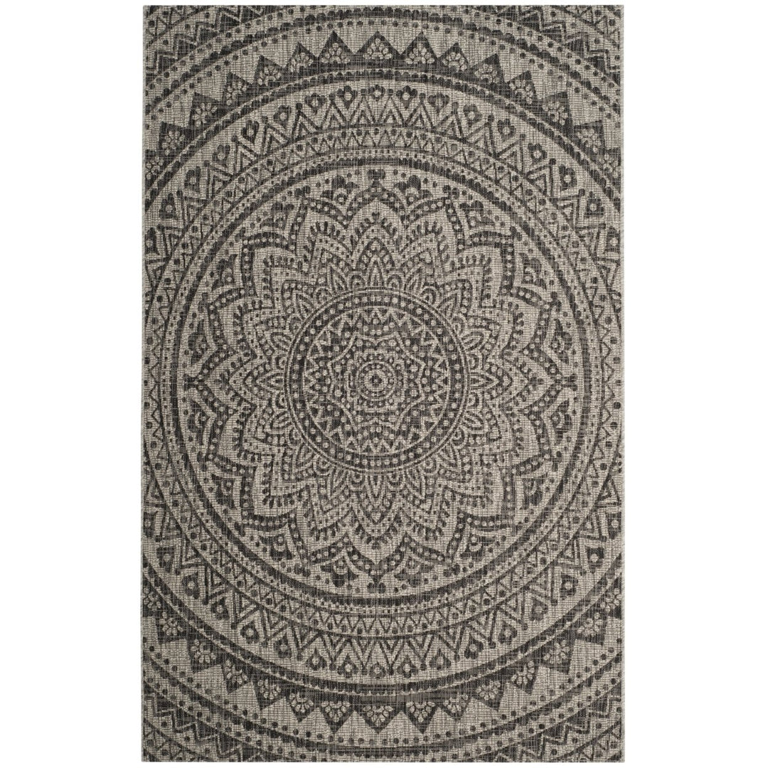 SAFAVIEH Outdoor CY8734-37612 Courtyard Light Grey / Black Rug Image 12