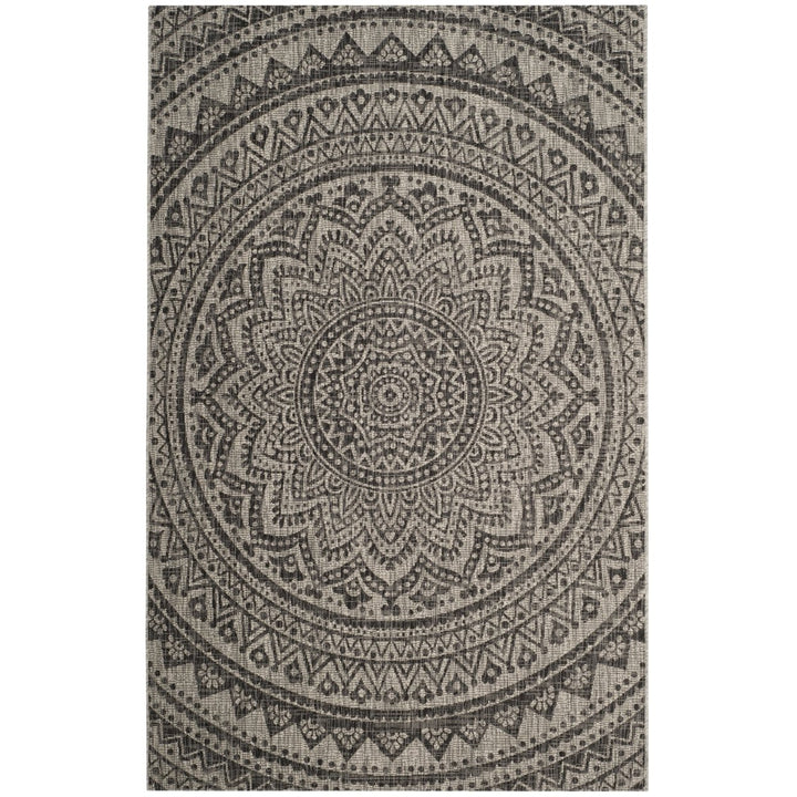 SAFAVIEH Outdoor CY8734-37612 Courtyard Light Grey / Black Rug Image 12