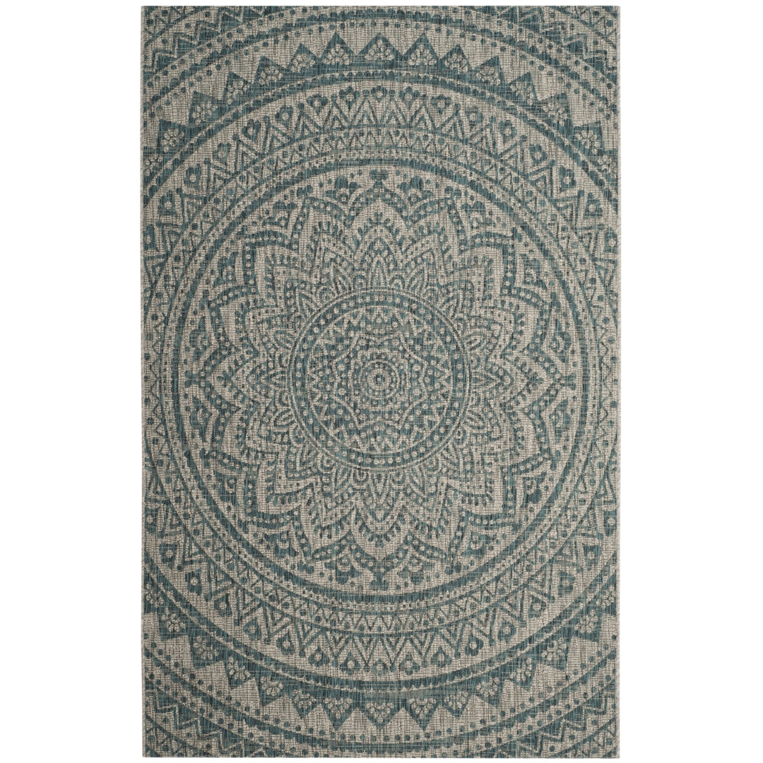 SAFAVIEH Outdoor CY8734-37212 Courtyard Light Grey / Teal Rug Image 12