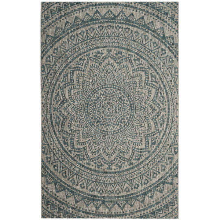 SAFAVIEH Outdoor CY8734-37212 Courtyard Light Grey / Teal Rug Image 12