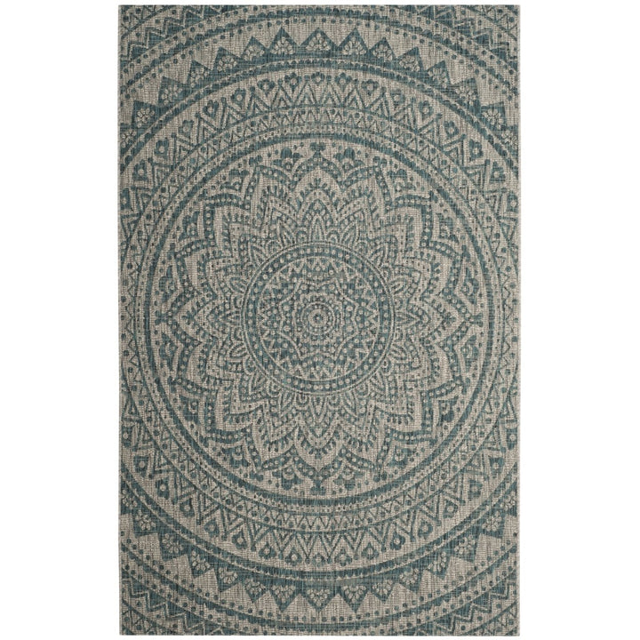 SAFAVIEH Outdoor CY8734-37212 Courtyard Light Grey / Teal Rug Image 1