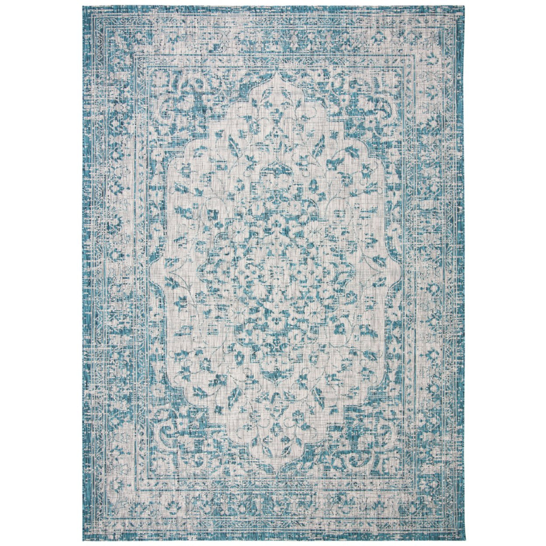 SAFAVIEH Indoor Outdoor CY8720-372 Courtyard Teal / Cream Rug Image 1