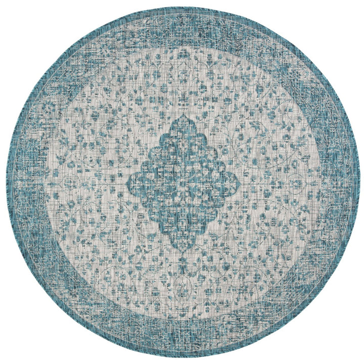 SAFAVIEH Indoor Outdoor CY8720-372 Courtyard Teal / Cream Rug Image 1