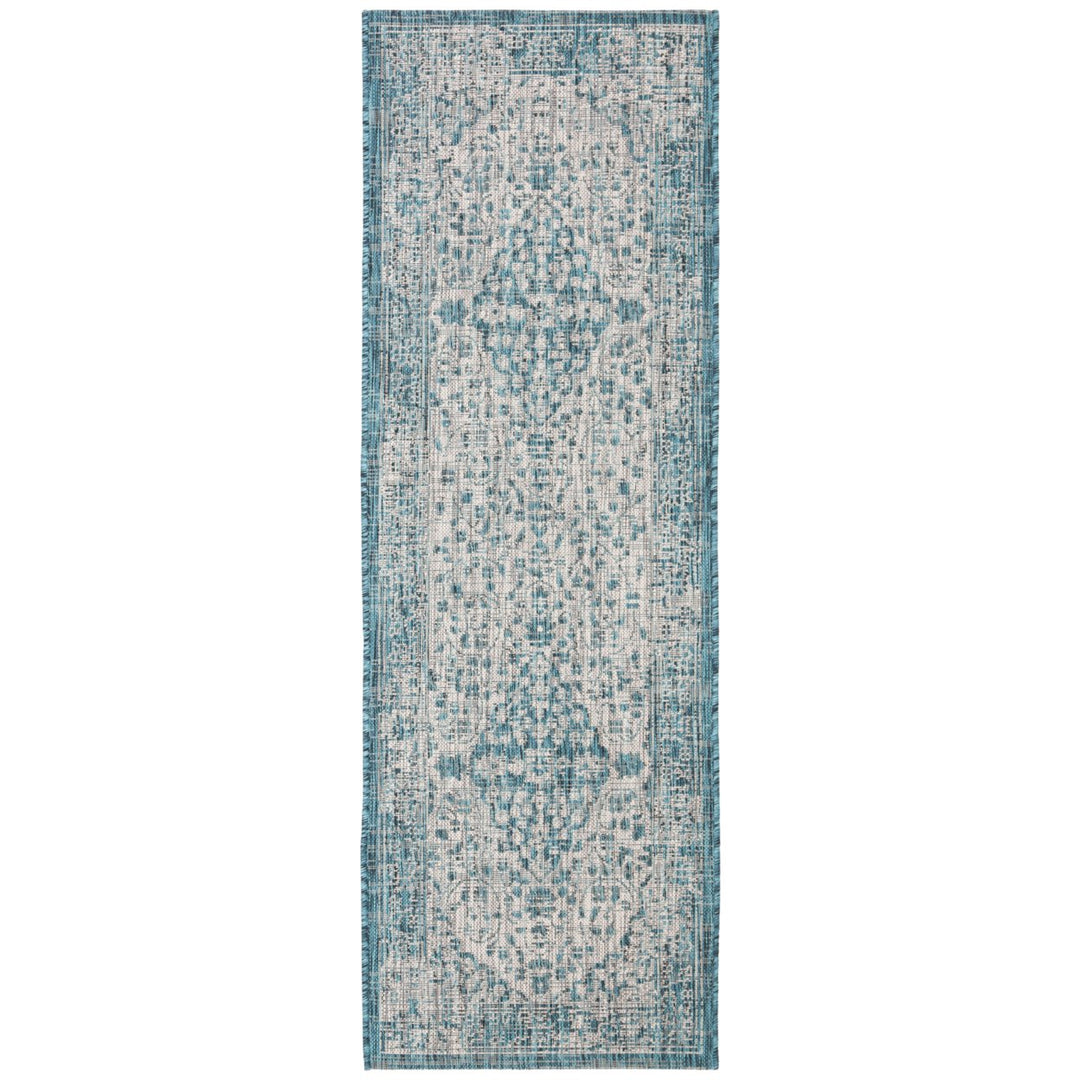 SAFAVIEH Indoor Outdoor CY8720-372 Courtyard Teal / Cream Rug Image 1