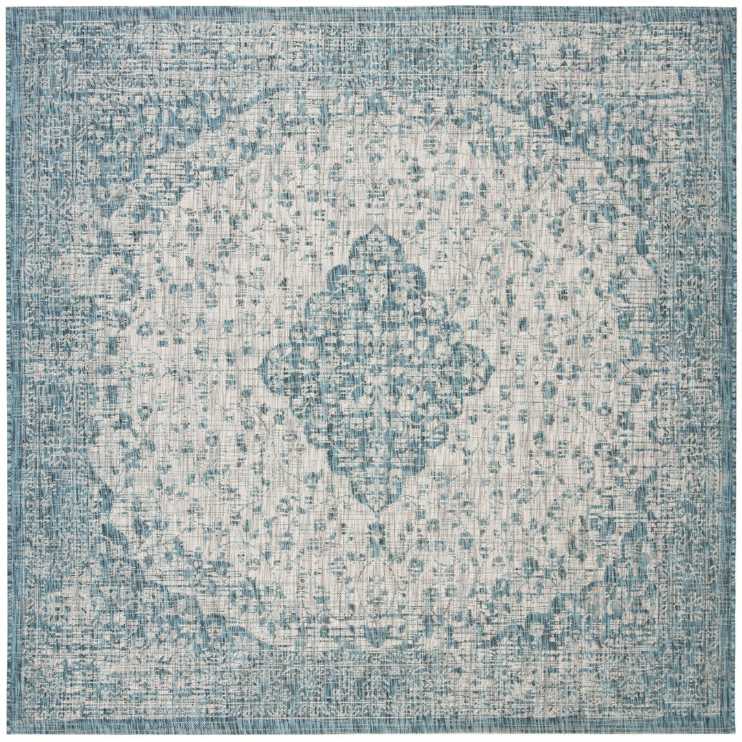 SAFAVIEH Indoor Outdoor CY8720-372 Courtyard Teal / Cream Rug Image 1