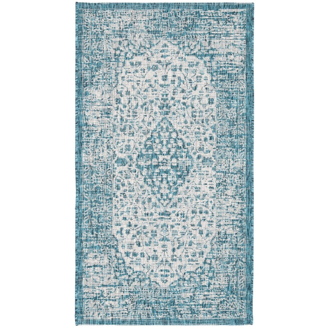 SAFAVIEH Indoor Outdoor CY8720-372 Courtyard Teal / Cream Rug Image 1