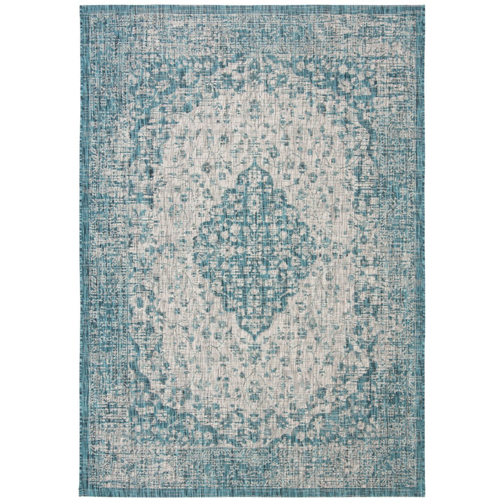 SAFAVIEH Indoor Outdoor CY8720-372 Courtyard Teal / Cream Rug Image 1