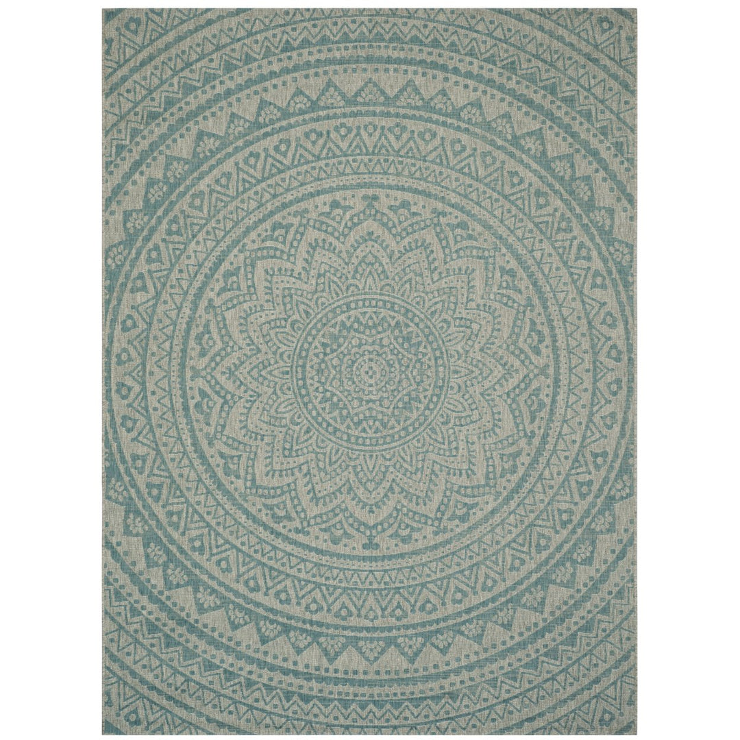 SAFAVIEH Outdoor CY8734-37112 Courtyard Light Grey / Aqua Rug Image 1