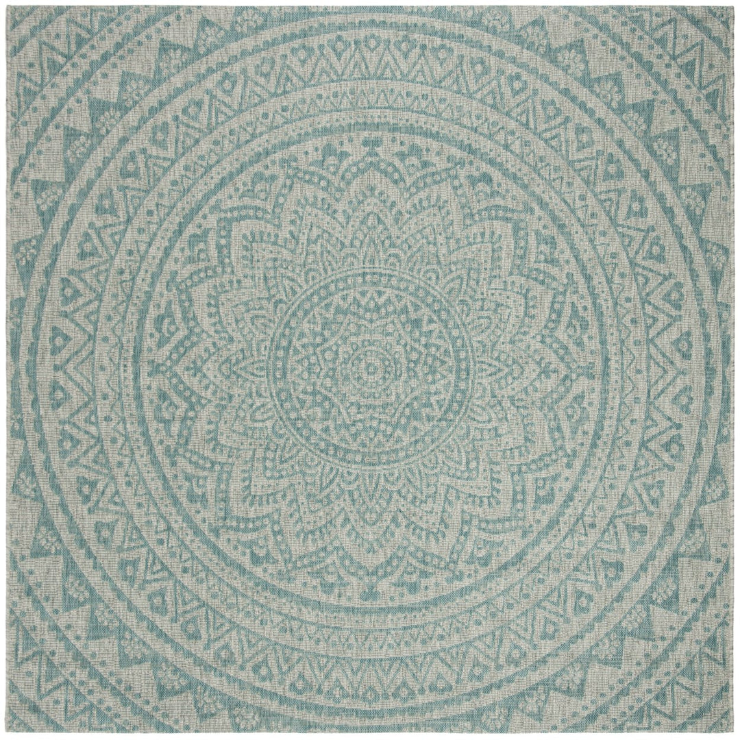 SAFAVIEH Outdoor CY8734-37112 Courtyard Light Grey / Aqua Rug Image 1