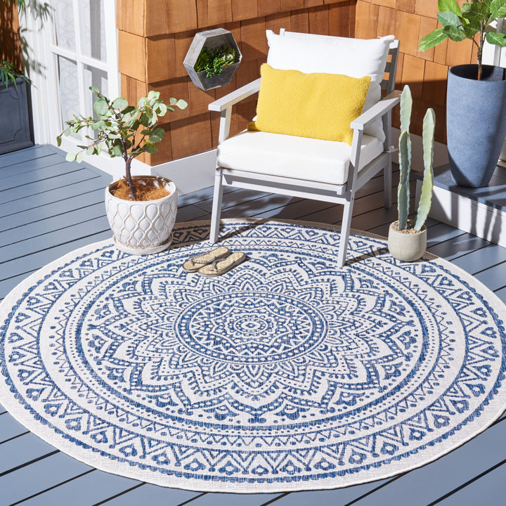 SAFAVIEH Outdoor CY8734-53412 Courtyard Ivory / Navy Rug Image 2