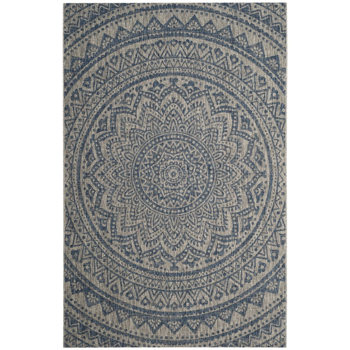 SAFAVIEH Outdoor CY8734-36812 Courtyard Light Grey / Blue Rug Image 1