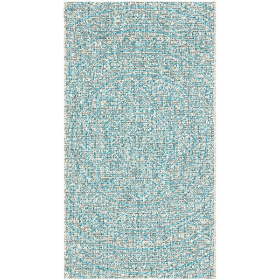 SAFAVIEH Outdoor CY8734-37112 Courtyard Light Grey / Aqua Rug Image 1