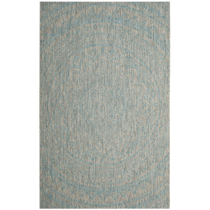 SAFAVIEH Outdoor CY8734-37112 Courtyard Light Grey / Aqua Rug Image 1