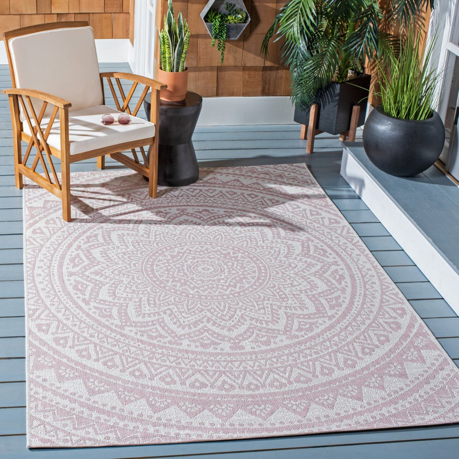 SAFAVIEH Outdoor CY8734-56212 Courtyard Ivory / Soft Pink Rug Image 1