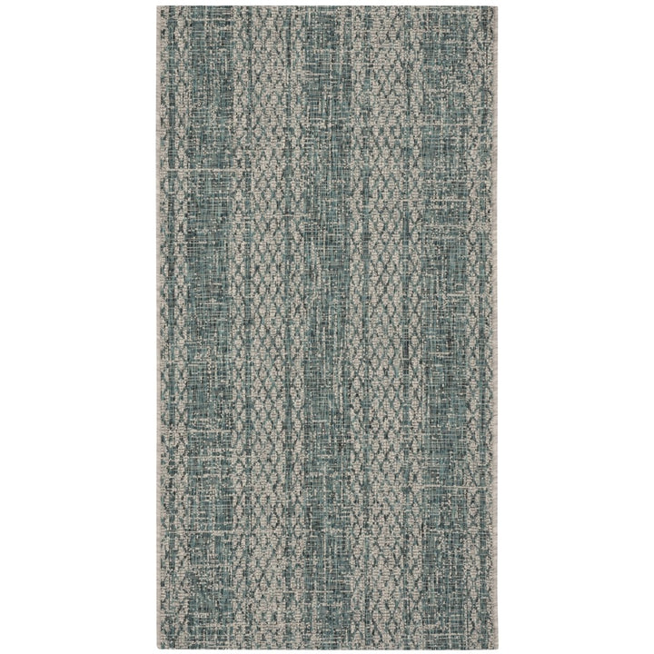 SAFAVIEH Outdoor CY8736-37212 Courtyard Light Grey / Teal Rug Image 1