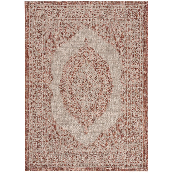 SAFAVIEH Outdoor CY8751-36512 Courtyard Lt Beige / Terracotta Rug Image 1