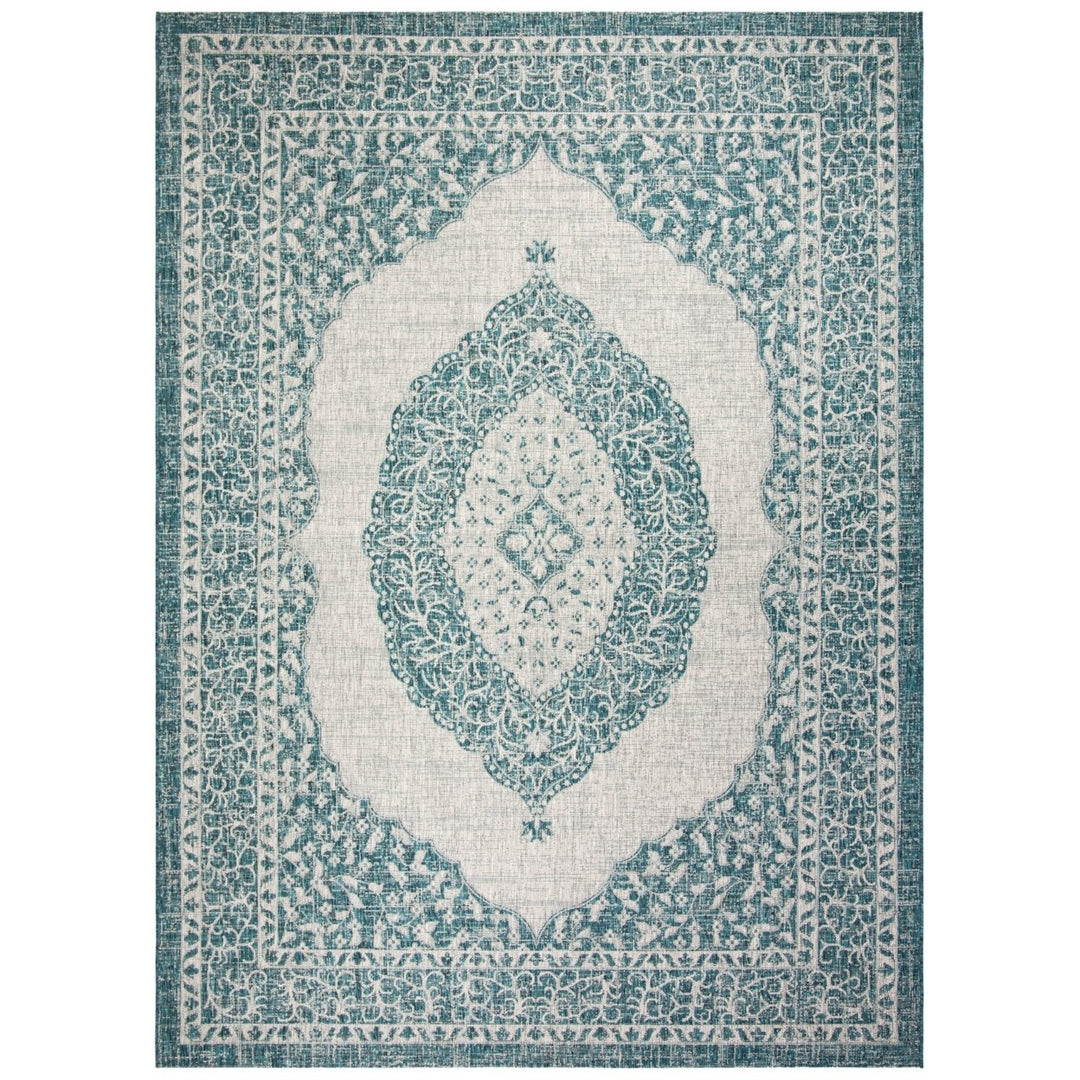 SAFAVIEH Outdoor CY8751-37212 Courtyard Light Grey / Teal Rug Image 1