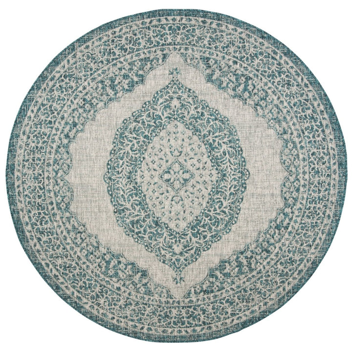 SAFAVIEH Outdoor CY8751-37212 Courtyard Light Grey / Teal Rug Image 1