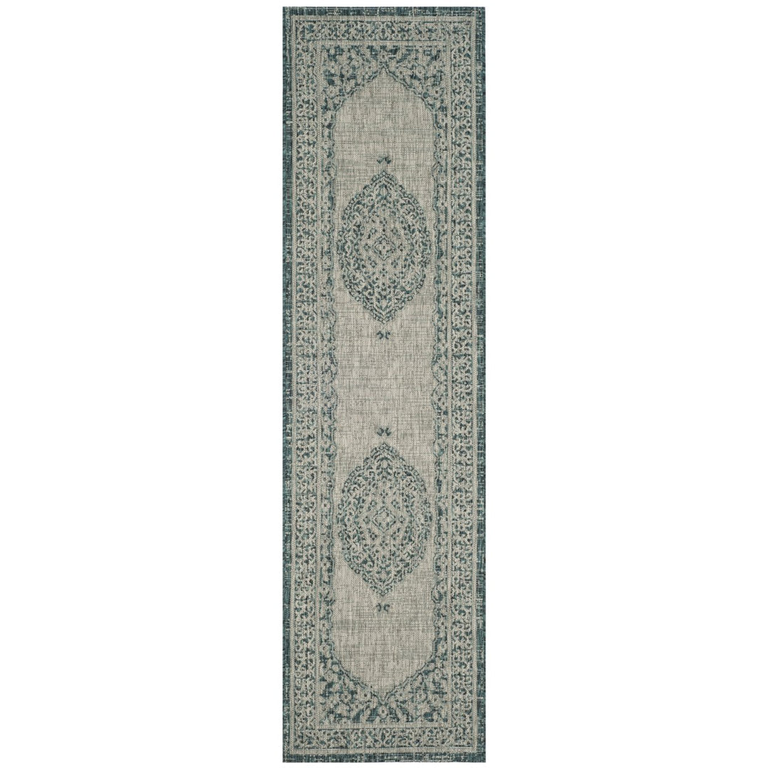 SAFAVIEH Outdoor CY8751-37212 Courtyard Light Grey / Teal Rug Image 1