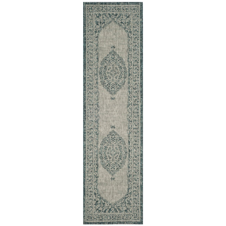 SAFAVIEH Outdoor CY8751-37212 Courtyard Light Grey / Teal Rug Image 1