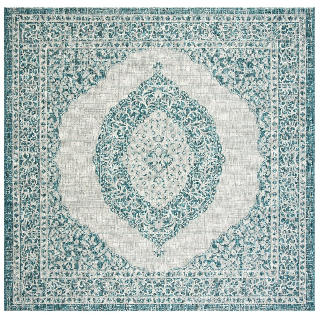 SAFAVIEH Outdoor CY8751-37212 Courtyard Light Grey / Teal Rug Image 1