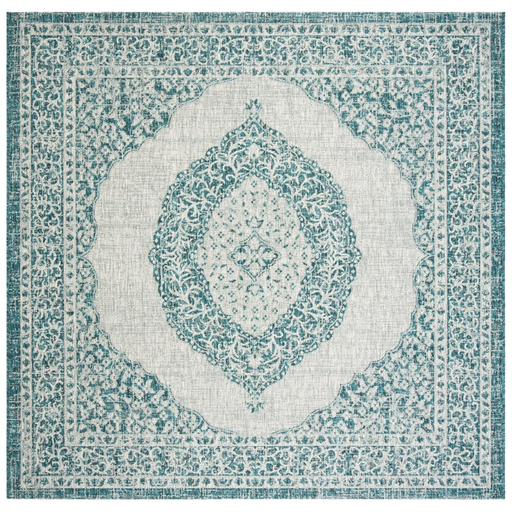 SAFAVIEH Outdoor CY8751-37212 Courtyard Light Grey / Teal Rug Image 1