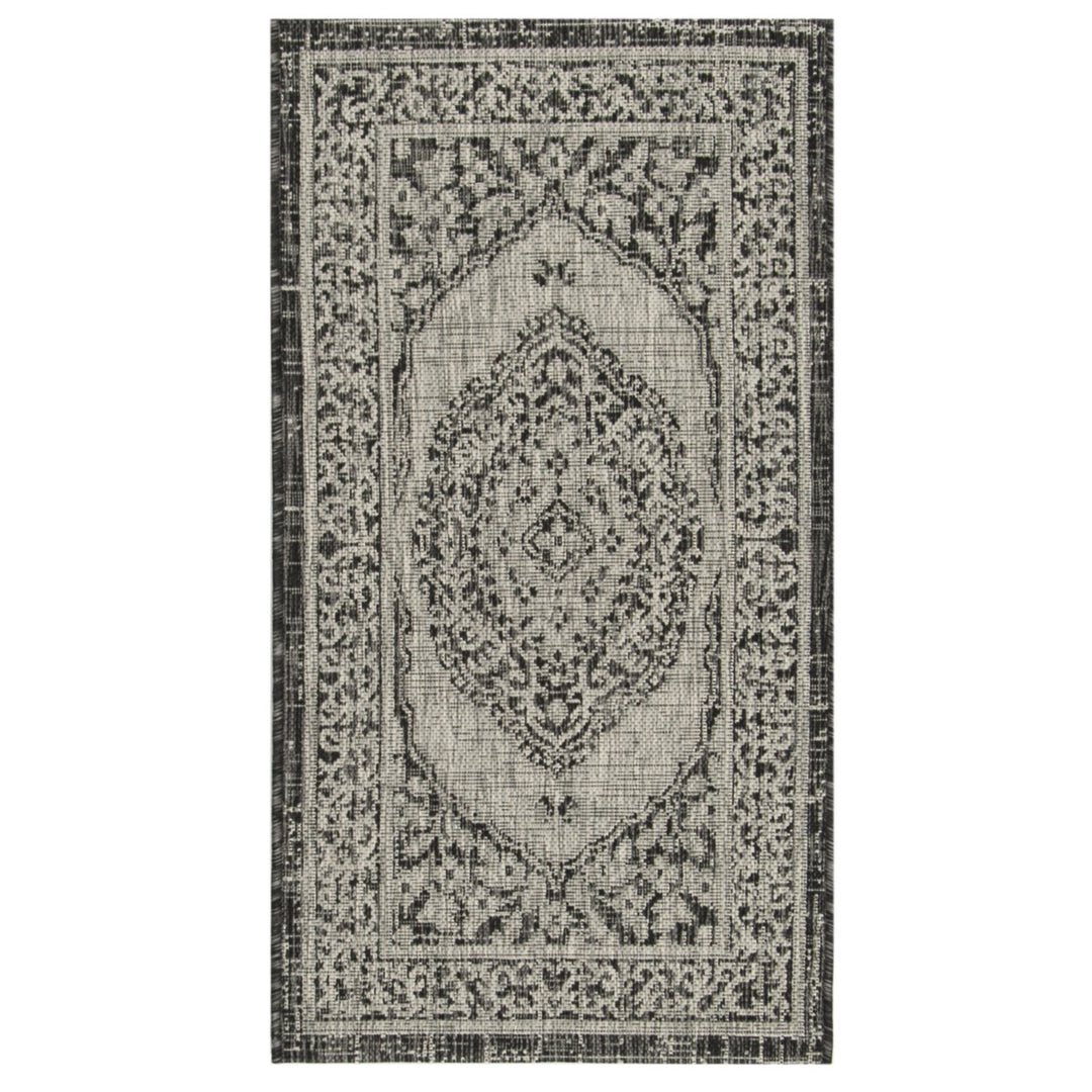 SAFAVIEH Outdoor CY8751-37612 Courtyard Light Grey / Black Rug Image 1