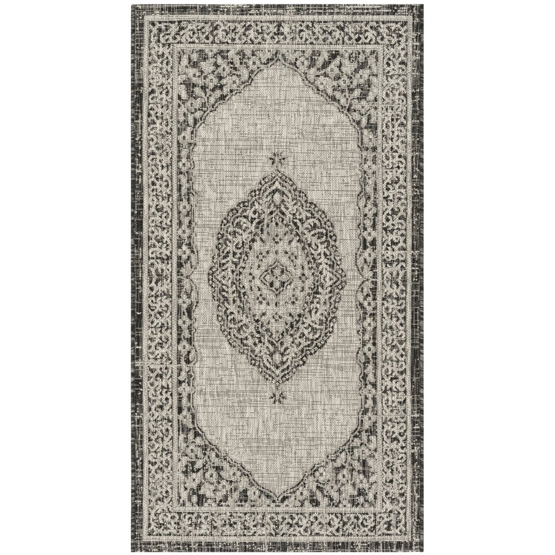 SAFAVIEH Outdoor CY8751-37612 Courtyard Light Grey / Black Rug Image 1