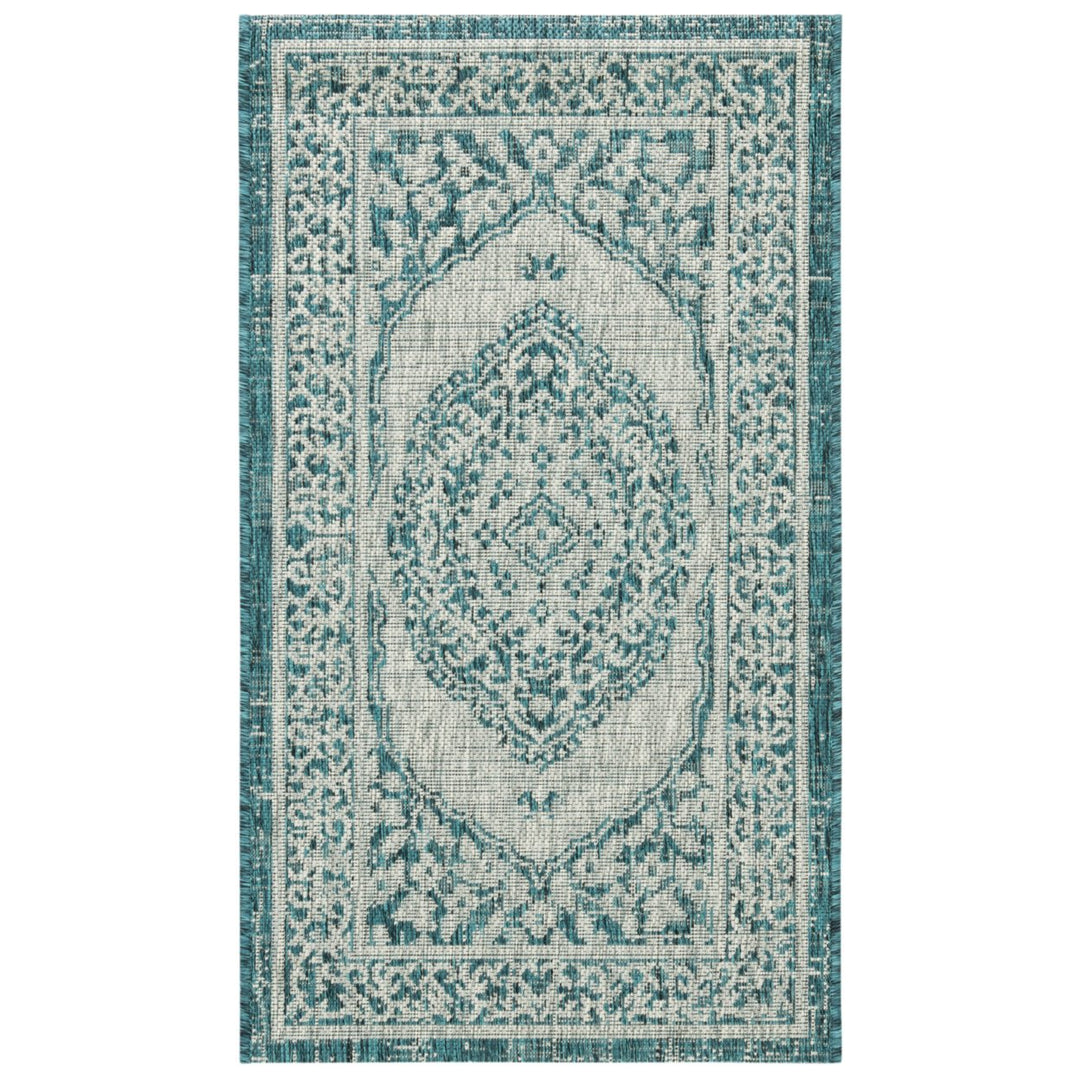 SAFAVIEH Outdoor CY8751-37212 Courtyard Light Grey / Teal Rug Image 1