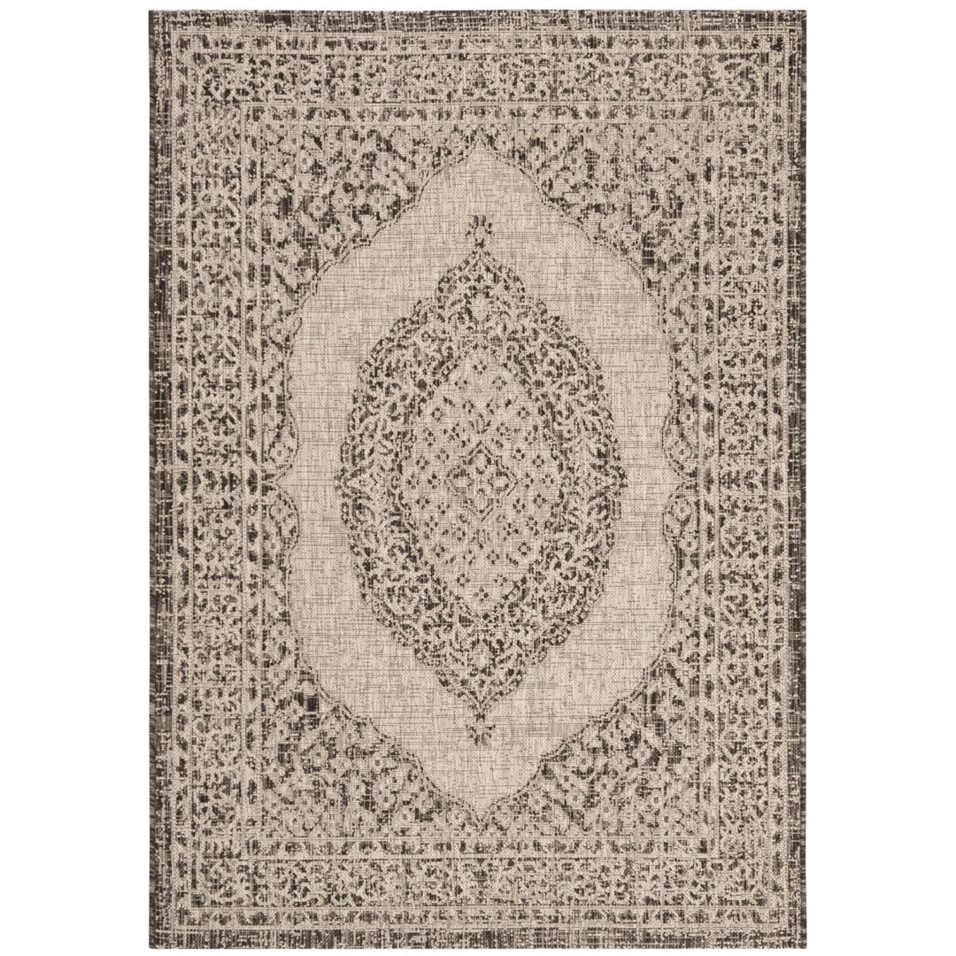 SAFAVIEH Outdoor CY8751-37612 Courtyard Light Grey / Black Rug Image 1