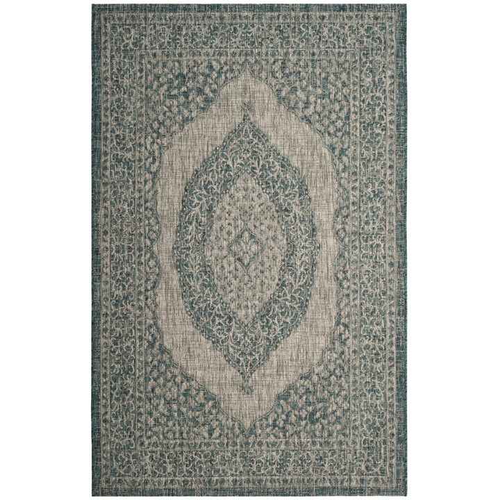 SAFAVIEH Outdoor CY8751-37212 Courtyard Light Grey / Teal Rug Image 1