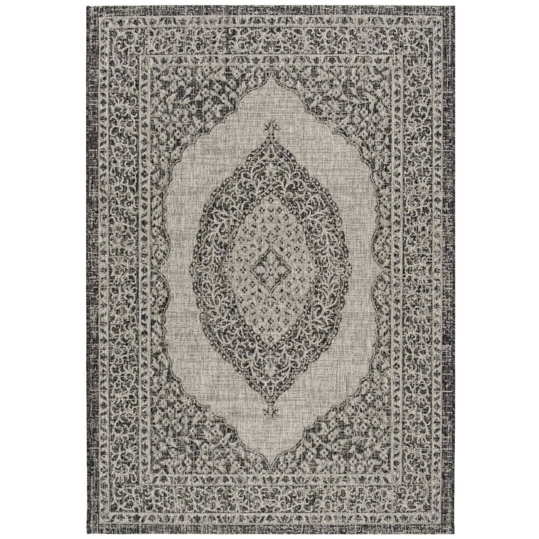 SAFAVIEH Outdoor CY8751-37612 Courtyard Light Grey / Black Rug Image 1