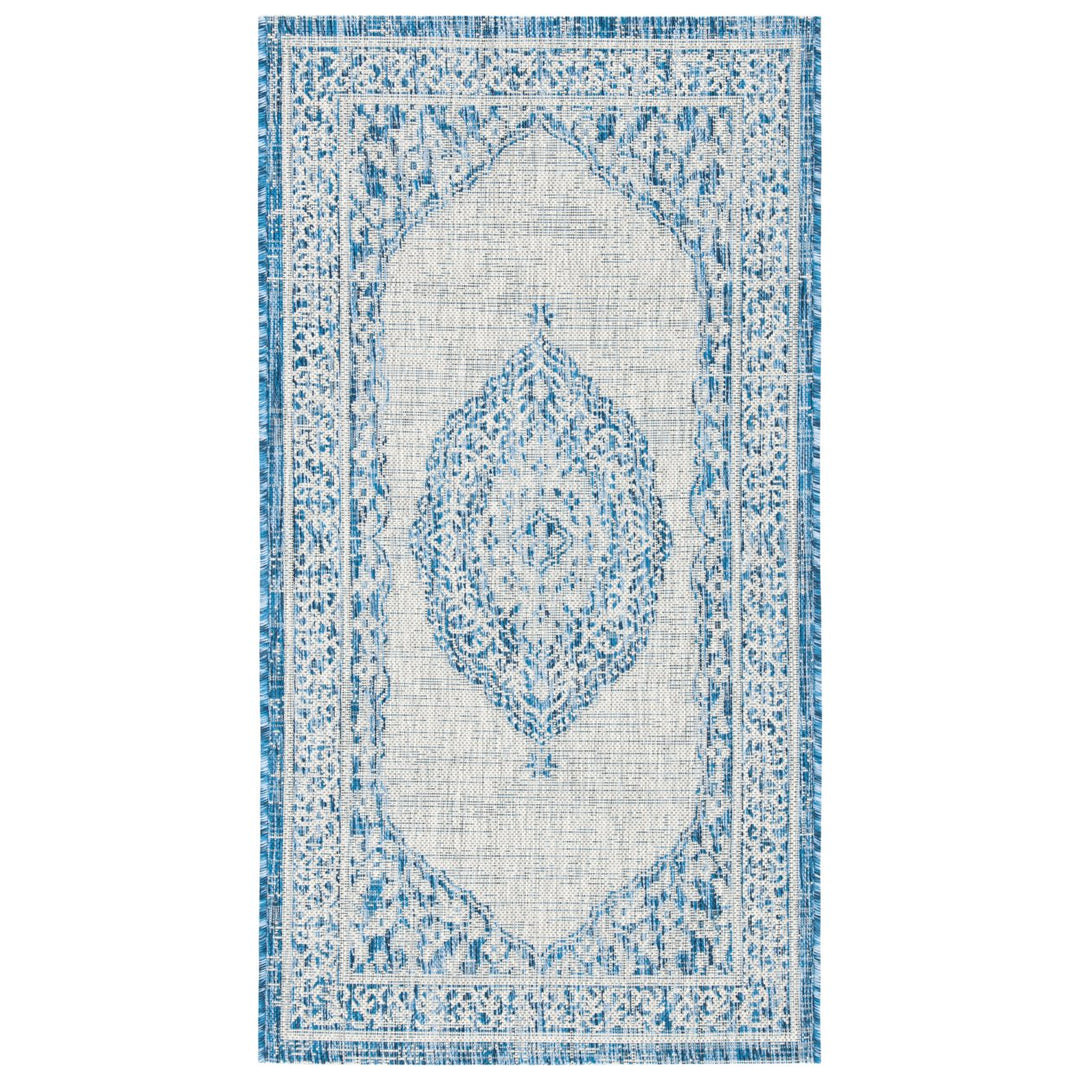 SAFAVIEH Outdoor CY8751-36812 Courtyard Light Grey / Blue Rug Image 1