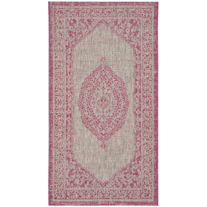 SAFAVIEH Outdoor CY8751-39712 Courtyard Light Grey / Fuchsia Rug Image 1