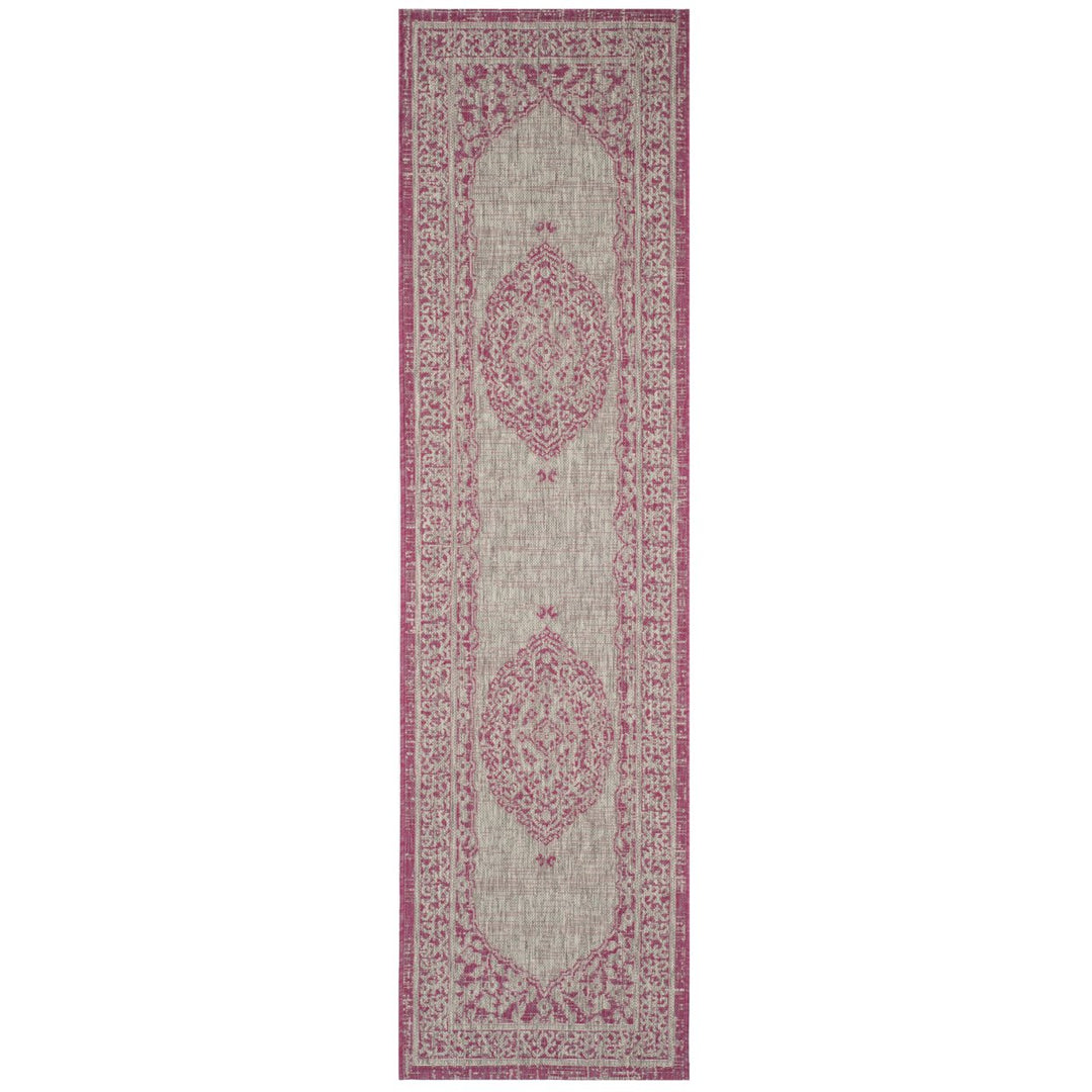 SAFAVIEH Outdoor CY8751-39712 Courtyard Light Grey / Fuchsia Rug Image 1