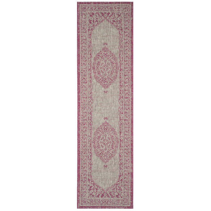 SAFAVIEH Outdoor CY8751-39712 Courtyard Light Grey / Fuchsia Rug Image 1