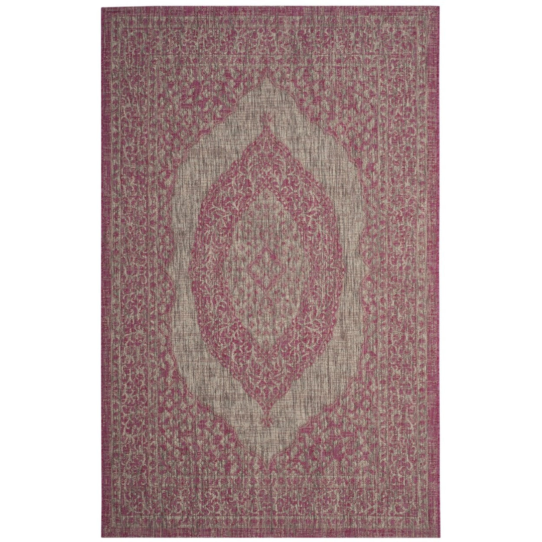 SAFAVIEH Outdoor CY8751-39712 Courtyard Light Grey / Fuchsia Rug Image 1