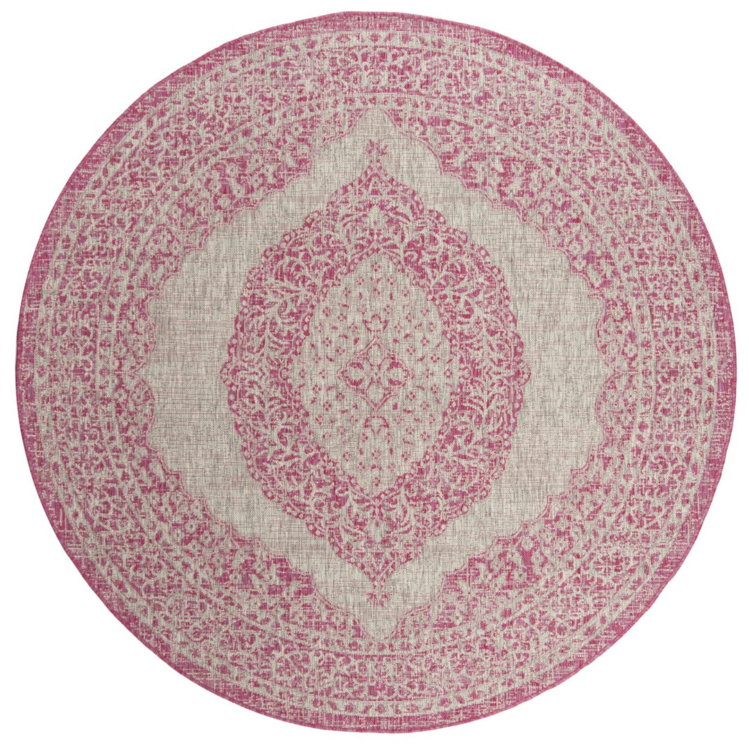 SAFAVIEH Outdoor CY8751-39712 Courtyard Light Grey / Fuchsia Rug Image 1