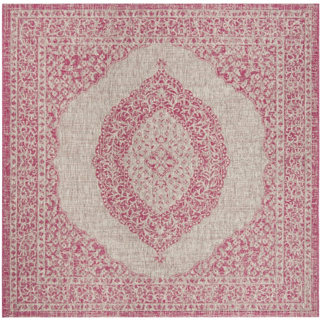 SAFAVIEH Outdoor CY8751-39712 Courtyard Light Grey / Fuchsia Rug Image 1