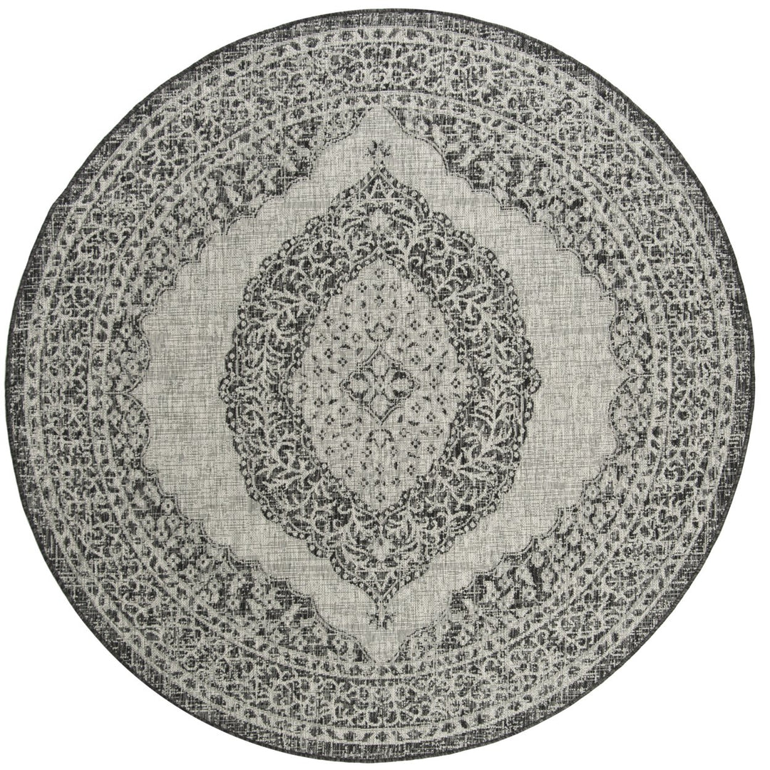 SAFAVIEH Outdoor CY8751-37612 Courtyard Light Grey / Black Rug Image 1