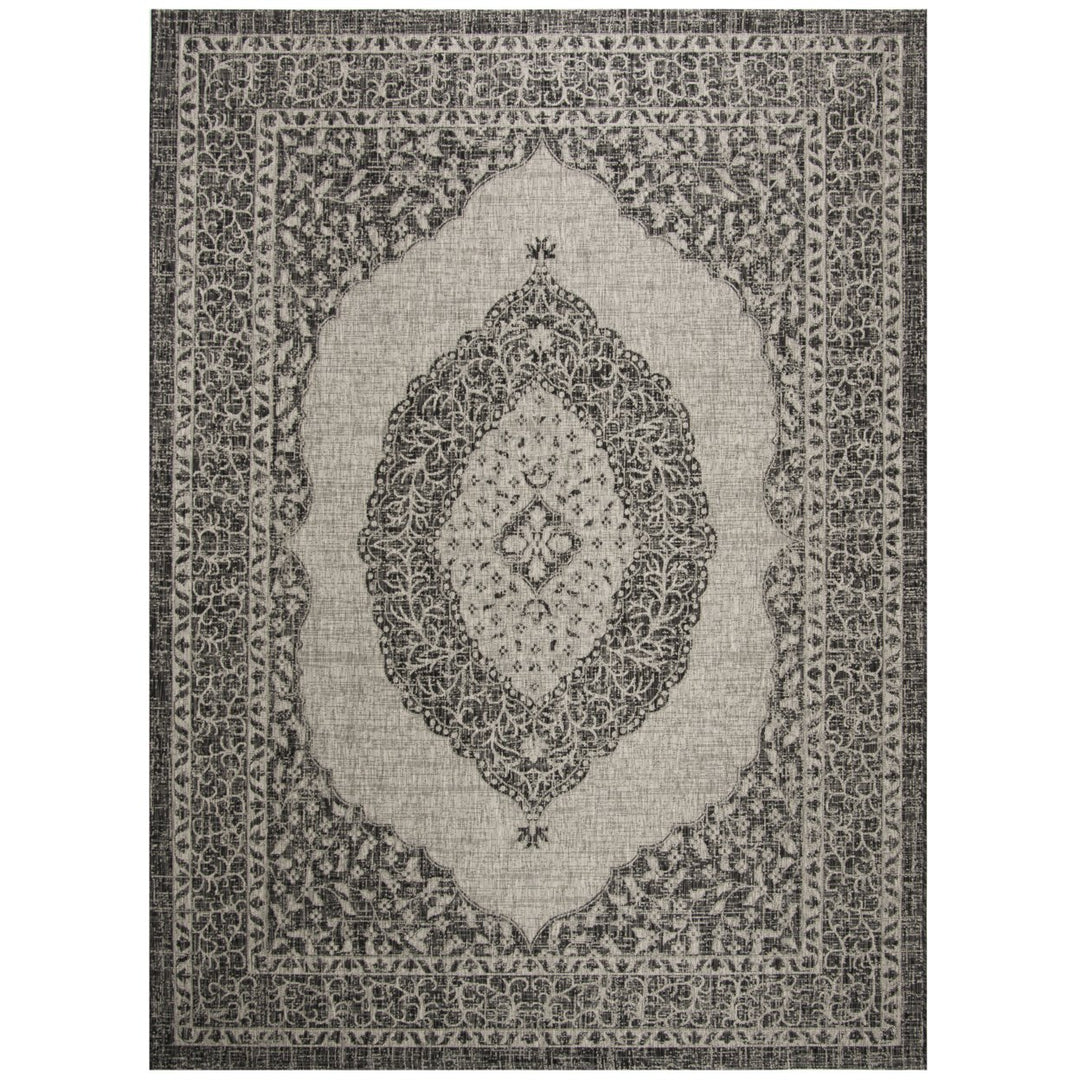 SAFAVIEH Outdoor CY8751-37612 Courtyard Light Grey / Black Rug Image 1