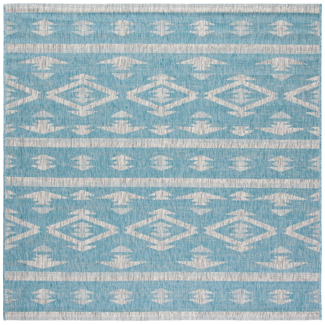 SAFAVIEH Outdoor CY8863-37121 Courtyard Aqua / Grey Rug Image 1