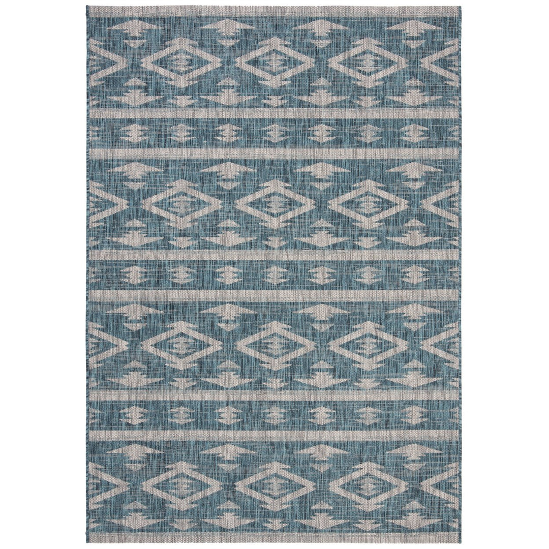 SAFAVIEH Outdoor CY8863-37221 Courtyard Teal / Grey Rug Image 1