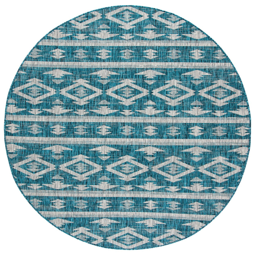 SAFAVIEH Outdoor CY8863-37221 Courtyard Teal / Grey Rug Image 1