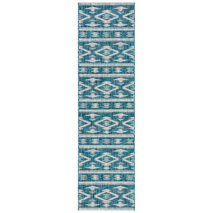 SAFAVIEH Outdoor CY8863-37221 Courtyard Teal / Grey Rug Image 1