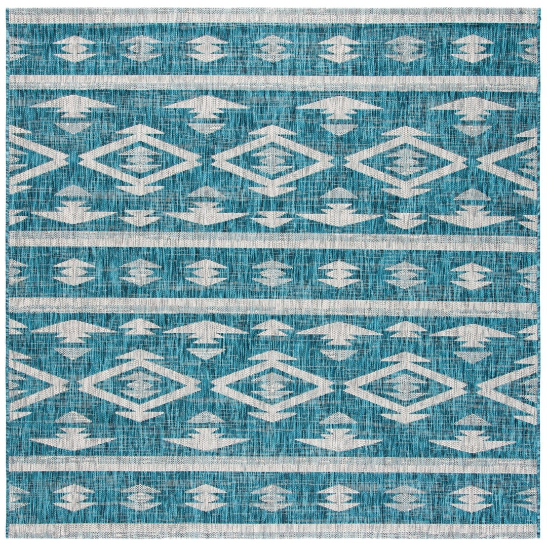 SAFAVIEH Outdoor CY8863-37221 Courtyard Teal / Grey Rug Image 1